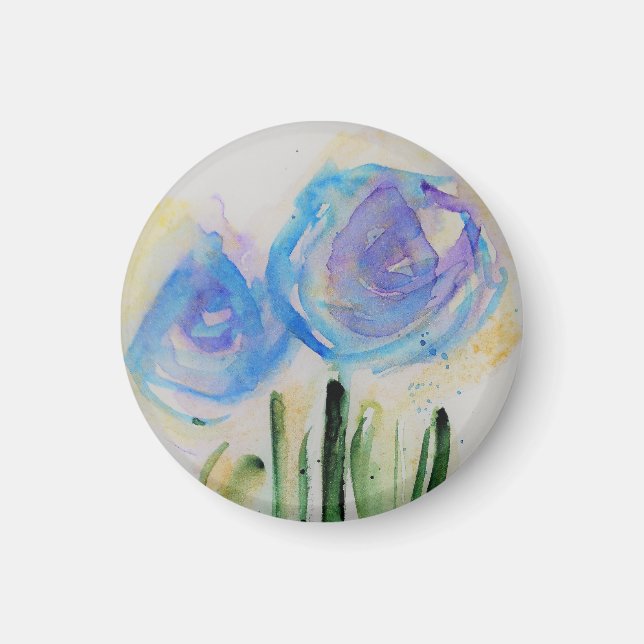 watercolor blue flowers magnet (Front)