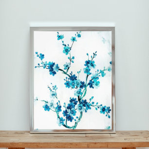 Watercolor Blue Flowers on White Background Photo Print