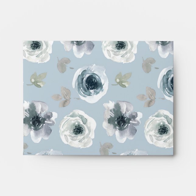 Watercolor Blue Flowers Pre-Addressed Envelope (Front)