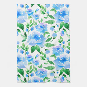 Watercolor blue flowers tea towel