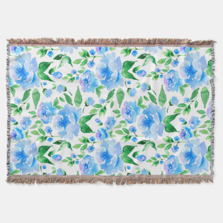 Watercolor blue flowers throw blanket