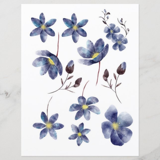 Watercolor blue flowers to cut out and collage (Front)