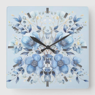 Watercolor Blue Flowers Wall Clock