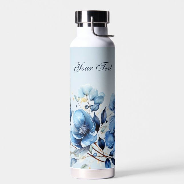 Watercolor Blue Flowers Water Bottle (Left)