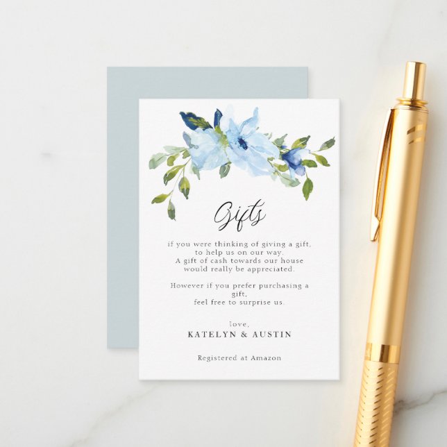 watercolor blue flowers wedding gifts card (Front/Back In Situ)