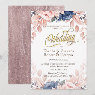 Watercolor Blue Flowers Wedding Invitation