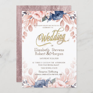 Watercolor Blue Flowers Wedding Invitation