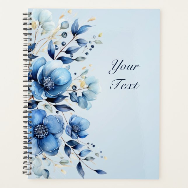 Watercolor Blue Flowers Wedding Planner (Front)