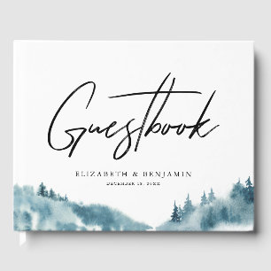 Watercolor Blue Forest Winter Wedding Guest Book