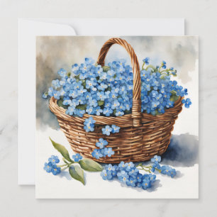 Watercolor Blue Forget-Me-Not Flowers in Basket Card