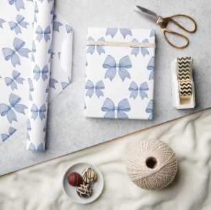 Watercolor Blue Gingham Bow Wrapping Paper