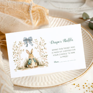 Watercolor Blue Gingham Bunny Diaper Raffle Enclosure Card