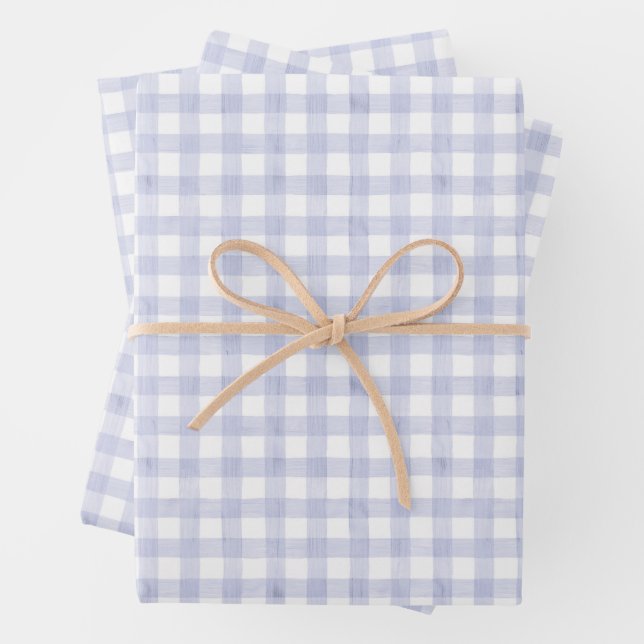 Watercolor Blue Gingham Wrapping Paper Sheet (In situ)