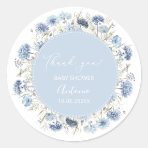  Watercolor  Blue girl  Boy baby shower  Classic Round Sticker
