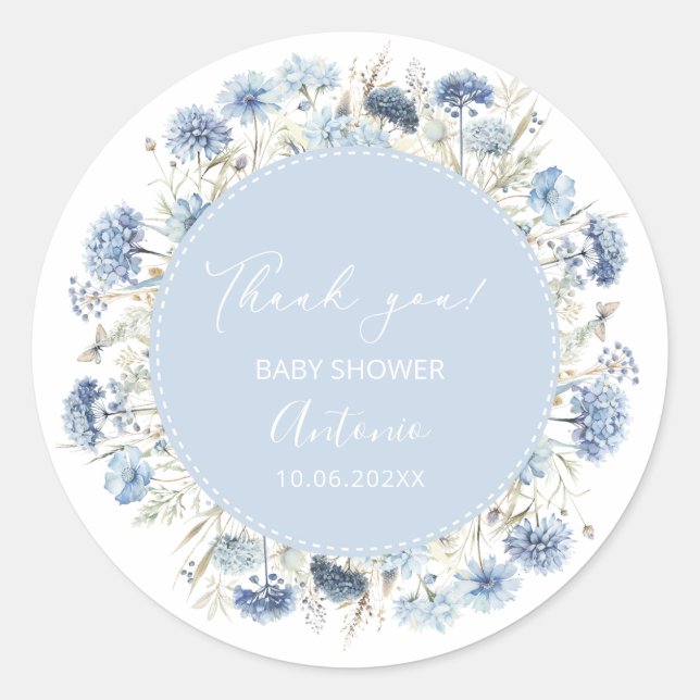  Watercolor  Blue girl  Boy baby shower  Classic Round Sticker (Front)