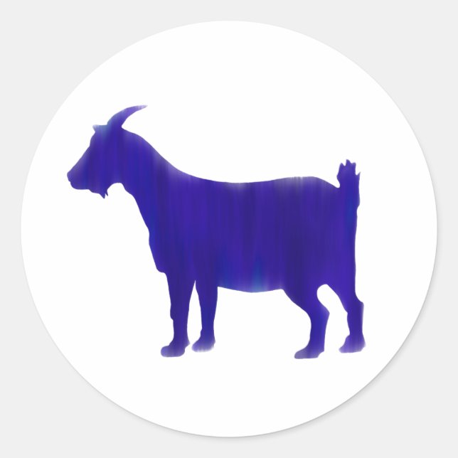 Watercolor Blue Goat Round Sticker (Front)