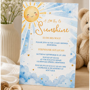 Watercolor Blue & Gold Baby Boy Baby Shower Invitation