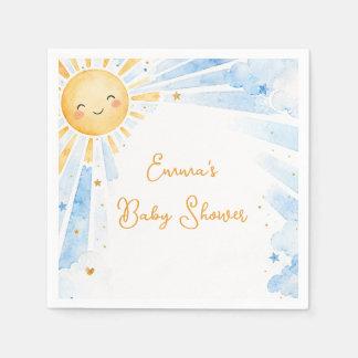 Watercolor Blue & Gold Baby Boy Baby Shower Napkin