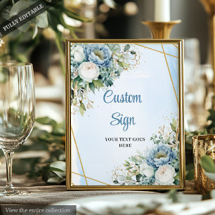 Watercolor Blue Gold Glitter Greenery Wedding Sign