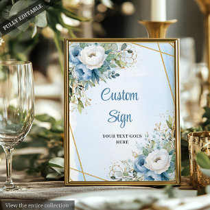 Watercolor Blue Gold Glitter Greenery Wedding Sign
