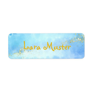 Watercolor - blue - Gold glitter Return Address Label