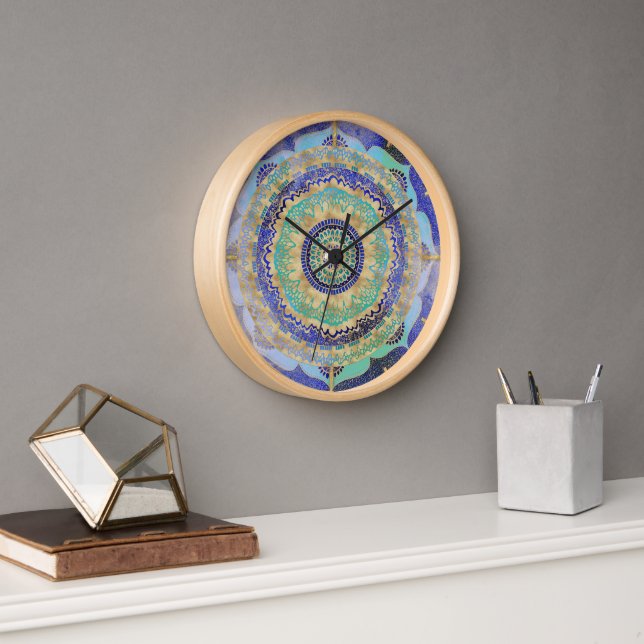 Watercolor Blue Gold Mandala  Clock (Office)
