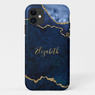Watercolor Blue Gold Marble Agate Geode  iPhone 11 Case