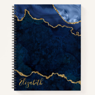Watercolor Blue Gold Marble Agate Geode Notebook