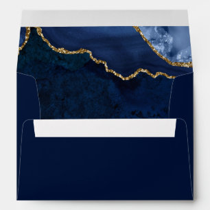 Watercolor Blue Gold Marble Agate Geode Wedding Envelope