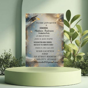 Watercolor Blue Gold Marble Agate Graduation Party Card