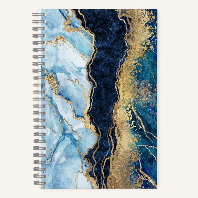 Watercolor Blue Gold Marble      Notebook (Front)