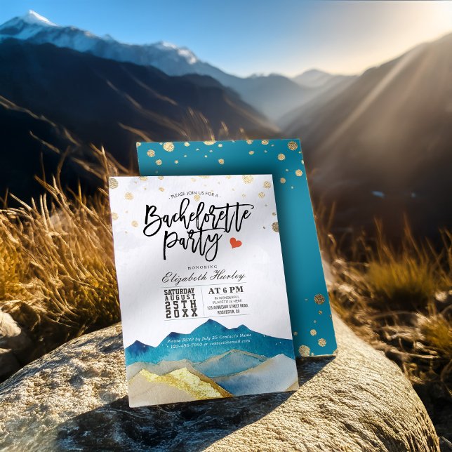 Watercolor Blue Gold Mountains Bachelorette Party  Invitation (Creator Uploaded)