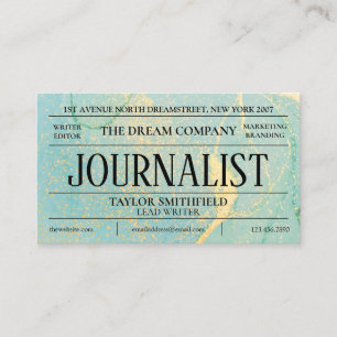 Watercolor Blue Gold Newspaper Vintage Business Ca Card