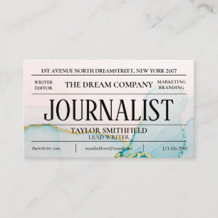 Watercolor Blue Gold Newspaper Vintage Business Card