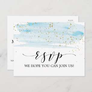 Watercolor Blue & Gold Song Request RSVP Postcard