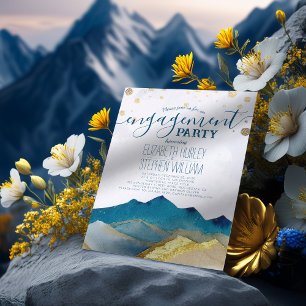 Watercolor Blue Golden Mountains Engagement Party  Invitation