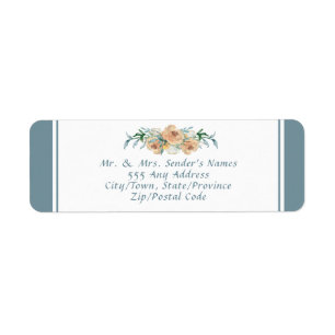 Watercolor Blue-Green Taupe Floral Wedding Return Address Label
