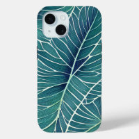Watercolor Blue Green Teal Tropical Leaves