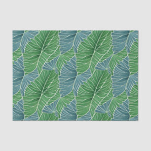 Watercolor Blue Green Teal Tropical Leaves Pattern Tissue Paper