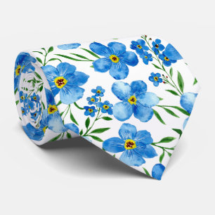 Watercolor Blue Greenery Floral Pattern Tie