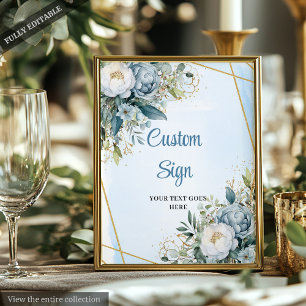 Watercolor Blue Greenery Gold Glitter Wedding Sign