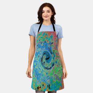 Watercolor Blue Groovy Abstract Retro Liquid Swirl Apron