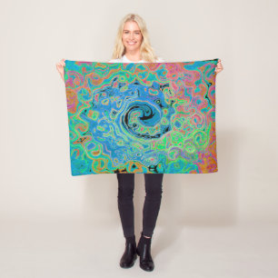 Watercolor Blue Groovy Abstract Retro Liquid Swirl Fleece Blanket