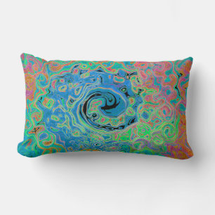 Watercolor Blue Groovy Abstract Retro Liquid Swirl Lumbar Cushion