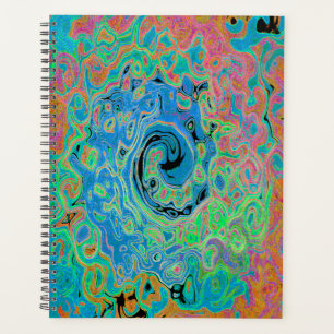 Watercolor Blue Groovy Abstract Retro Liquid Swirl Planner