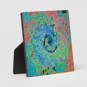 Watercolor Blue Groovy Abstract Retro Liquid Swirl Plaque