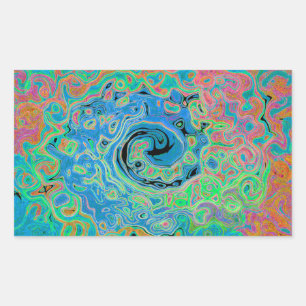 Watercolor Blue Groovy Abstract Retro Liquid Swirl Rectangular Sticker