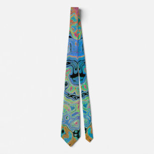 Watercolor Blue Groovy Abstract Retro Liquid Swirl Tie