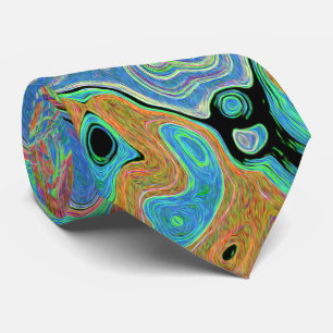 Watercolor Blue Groovy Abstract Retro Liquid Swirl Tie