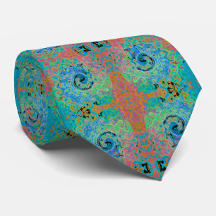 Watercolor Blue Groovy Abstract Retro Liquid Swirl Tie